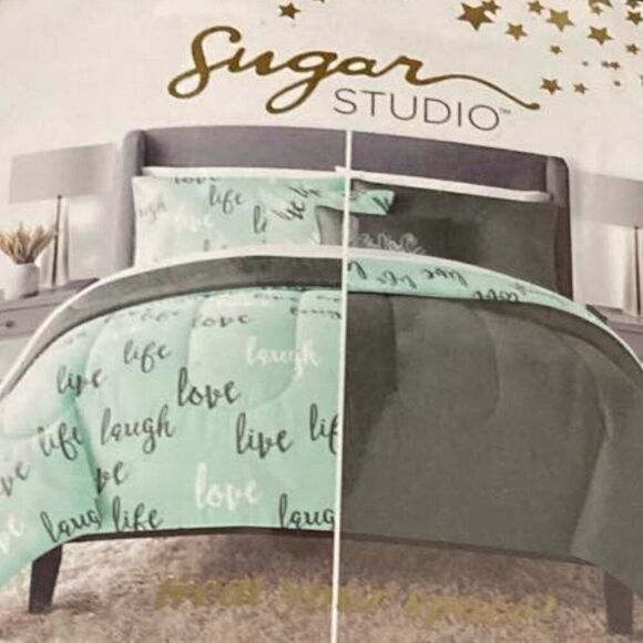 Grey and Mint Blue TWIN Comforter Set New - Picture 4 of 4